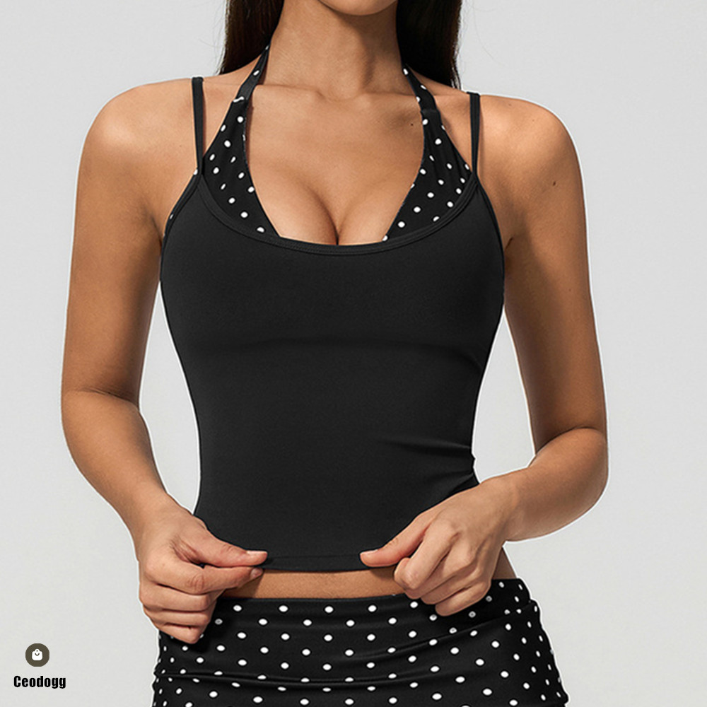 Polka Dot Women Strap Halter Y - Pilates Yoga Wrap Top 评论和价格