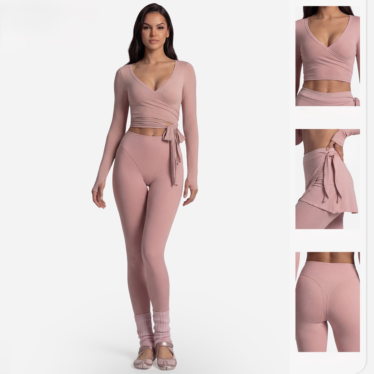 Long Sleeve Yoga Top Cross Fro - Pilates Yoga Wrap Top 评论和价格