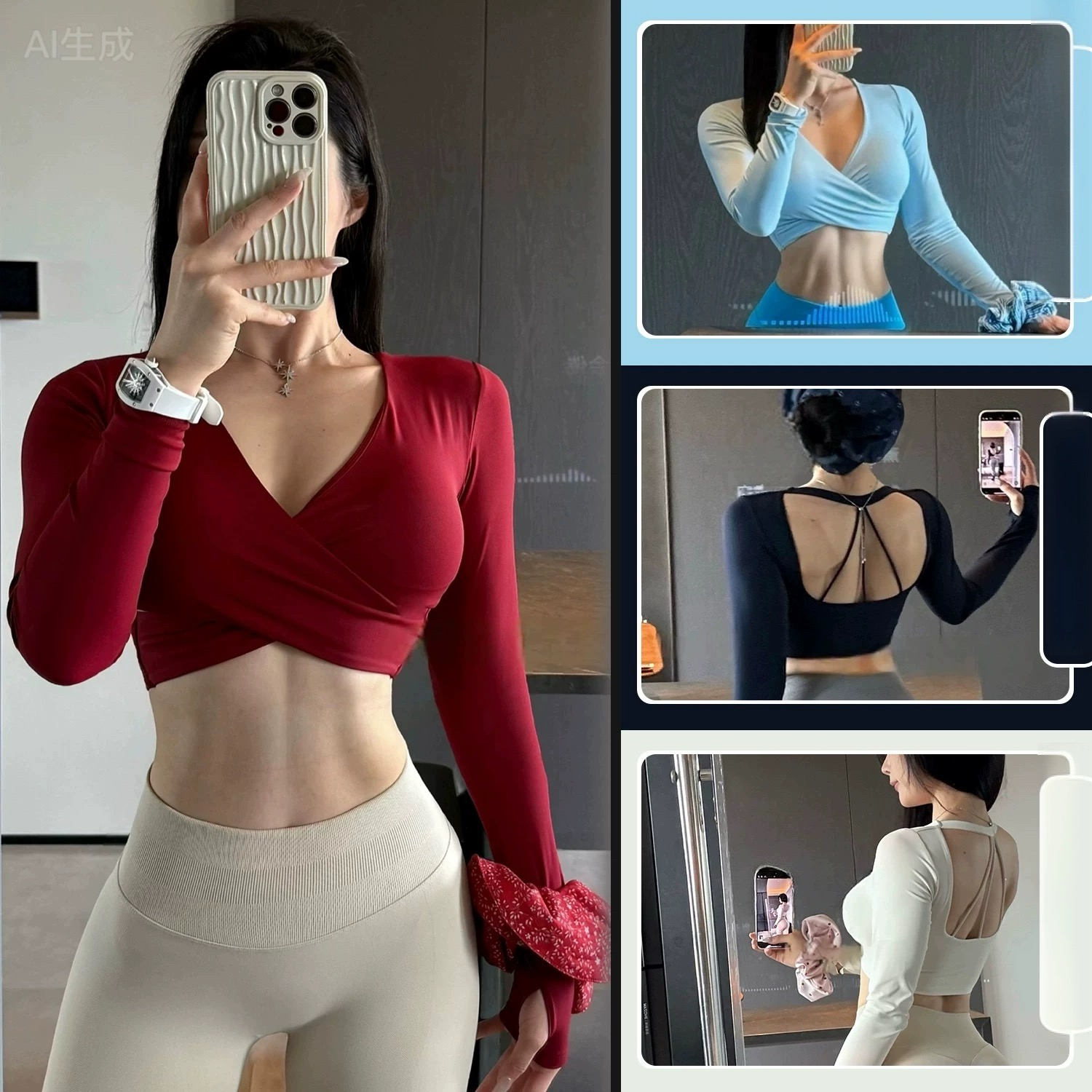 Long-sleeved Yoga Sports Fitne - Pilates Yoga Wrap Top 评论和价格